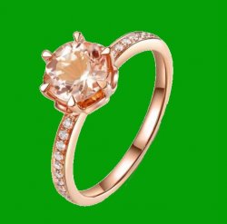 Peach Morganite Round Cut Diamond Channel Inlaid Ladies 14K Rose Gold Ring 