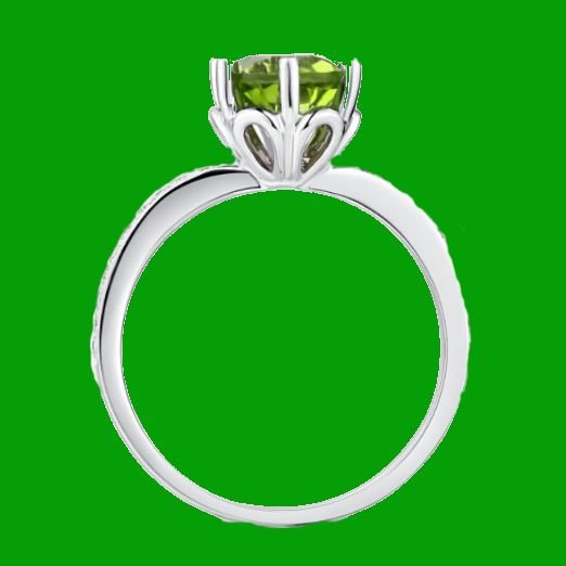 Image 2 of Green Peridot Round Cut Diamond Channel Inlaid Ladies 14K White Gold Ring 