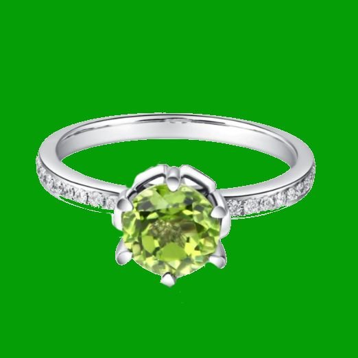 Image 4 of Green Peridot Round Cut Diamond Channel Inlaid Ladies 14K White Gold Ring 
