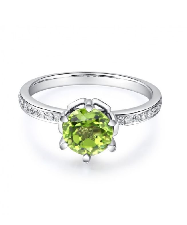 Image 5 of Green Peridot Round Cut Diamond Channel Inlaid Ladies 14K White Gold Ring 