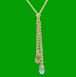 Blue Topaz Citrine Briolette Long Drop 14K Rose Gold Pendant