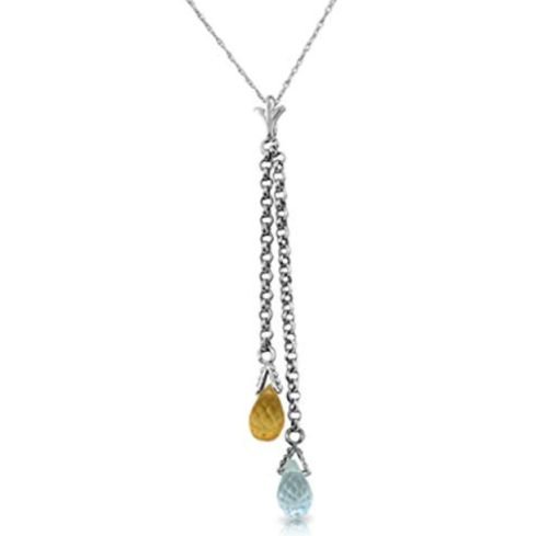 Image 1 of Blue Topaz Citrine Briolette Long Drop 14K White Gold Pendant