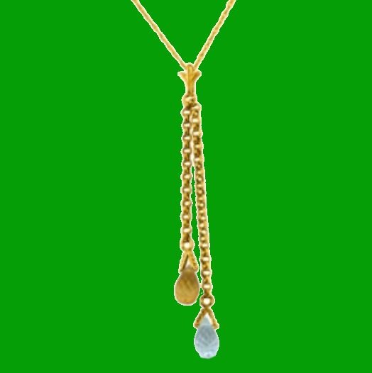 Image 0 of Blue Topaz Citrine Briolette Long Drop 14K Yellow Gold Pendant