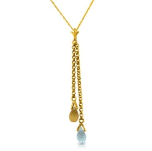Image 1 of Blue Topaz Citrine Briolette Long Drop 14K Yellow Gold Pendant