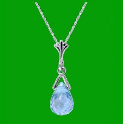 Blue Topaz Briolette Small Drop 14K White Gold Pendant