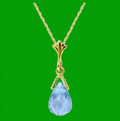 Blue Topaz Briolette Small Drop 14K Yellow Gold Pendant