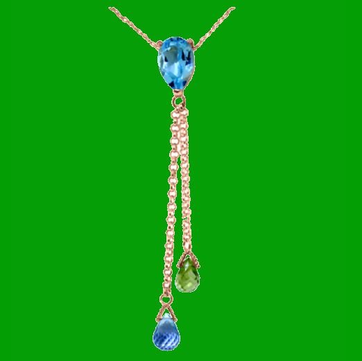 Image 0 of Blue Topaz Green Peridot Pear Briolette Double Drop 14K Rose Gold Pendant
