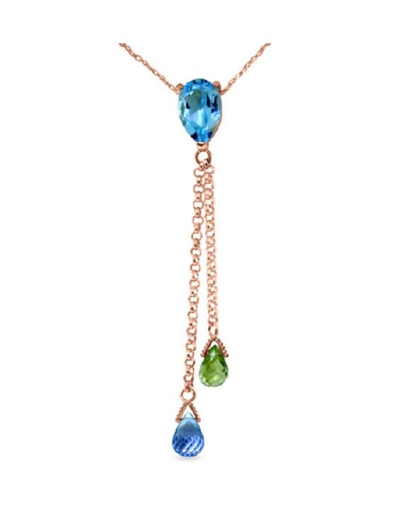Image 1 of Blue Topaz Green Peridot Pear Briolette Double Drop 14K Rose Gold Pendant
