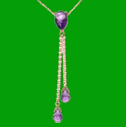 Image 0 of Purple Amethyst Pear Briolette Double Drop 14K Rose Gold Pendant