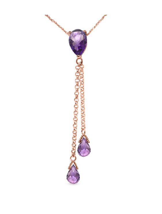 Image 1 of Purple Amethyst Pear Briolette Double Drop 14K Rose Gold Pendant