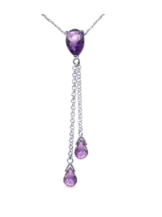 Image 1 of Purple Amethyst Pear Briolette Double Drop 14K White Gold Pendant