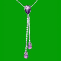 Purple Amethyst Pear Briolette Double Drop 14K White Gold Pendant
