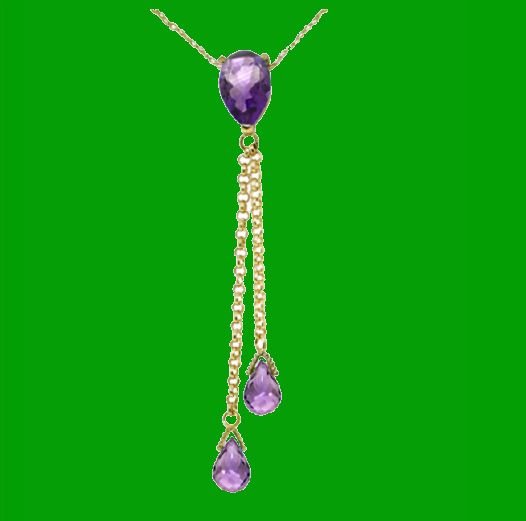 Image 0 of Purple Amethyst Pear Briolette Double Drop 14K Yellow Gold Pendant