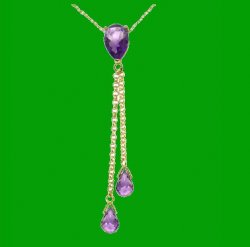 Purple Amethyst Pear Briolette Double Drop 14K Yellow Gold Pendant