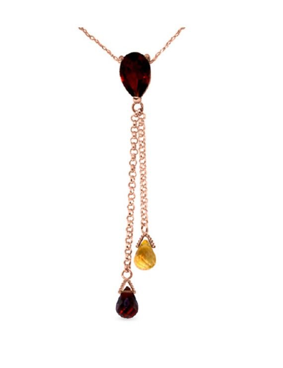 Image 1 of Garnet Citrine Pear Briolette Double Drop 14K Rose Gold Pendant