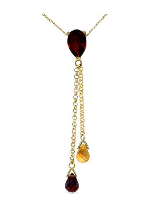 Image 1 of Garnet Citrine Pear Briolette Double Drop 14K Yellow Gold Pendant