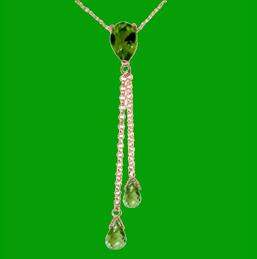 Image 0 of Green Peridot Pear Briolette Double Drop 14K Rose Gold Pendant
