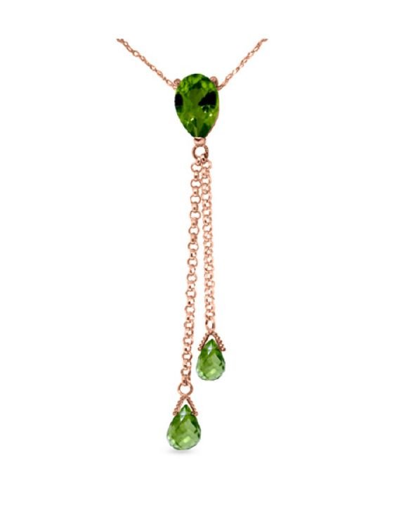 Image 1 of Green Peridot Pear Briolette Double Drop 14K Rose Gold Pendant