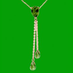 Green Peridot Pear Briolette Double Drop 14K Rose Gold Pendant