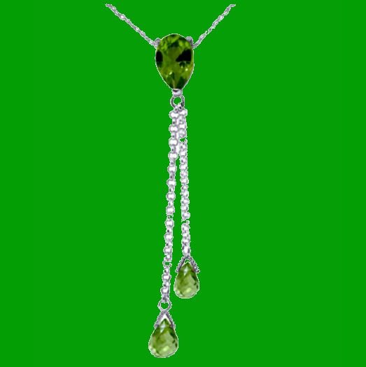 Image 0 of Green Peridot Pear Briolette Double Drop 14K White Gold Pendant