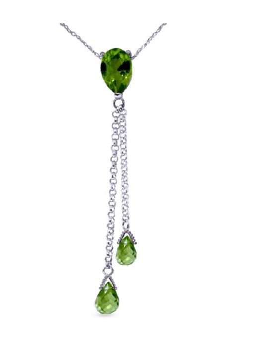 Image 1 of Green Peridot Pear Briolette Double Drop 14K White Gold Pendant