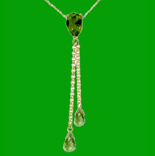 Image 0 of Green Peridot Pear Briolette Double Drop 14K Yellow Gold Pendant
