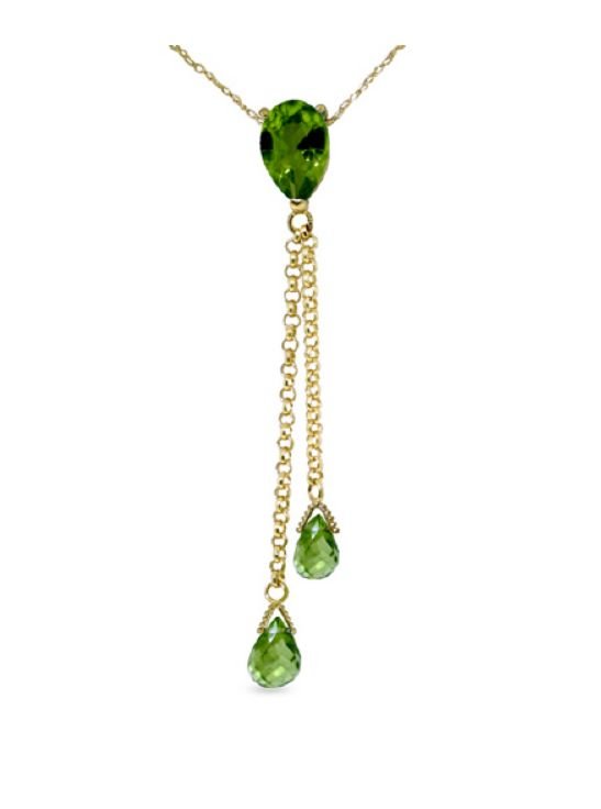 Image 1 of Green Peridot Pear Briolette Double Drop 14K Yellow Gold Pendant