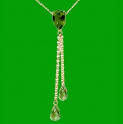 Green Peridot Pear Briolette Double Drop 14K Yellow Gold Pendant