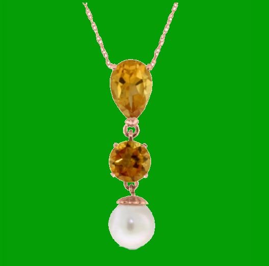 Image 0 of Citrine Pear Round White Pearl Drop 14K Rose Gold Pendant