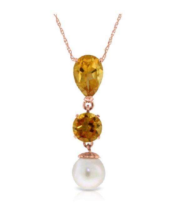 Image 1 of Citrine Pear Round White Pearl Drop 14K Rose Gold Pendant