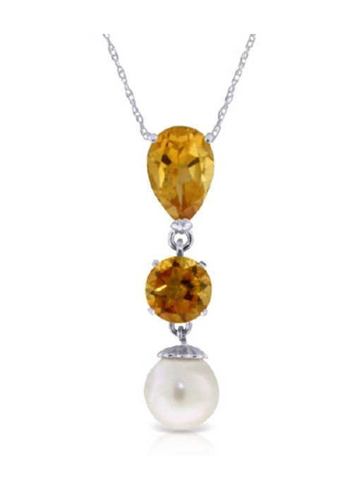 Image 1 of Citrine Pear Round White Pearl Drop 14K White Gold Pendant