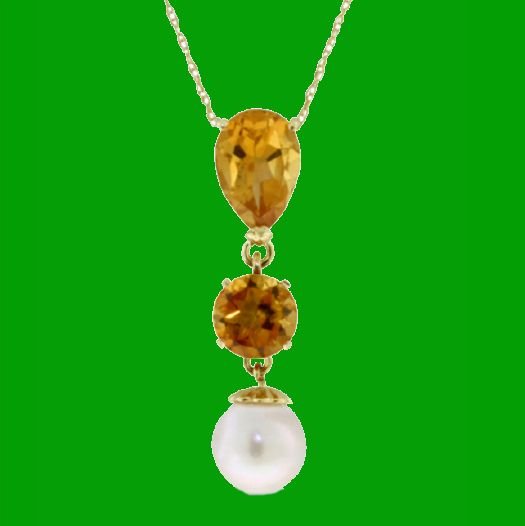 Image 0 of Citrine Pear Round White Pearl Drop 14K Yellow Gold Pendant