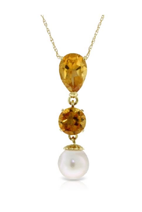 Image 1 of Citrine Pear Round White Pearl Drop 14K Yellow Gold Pendant