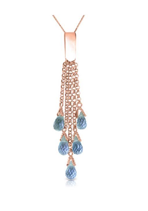 Image 1 of Blue Topaz Briolette Cascade Long Drop 14K Rose Gold Pendant