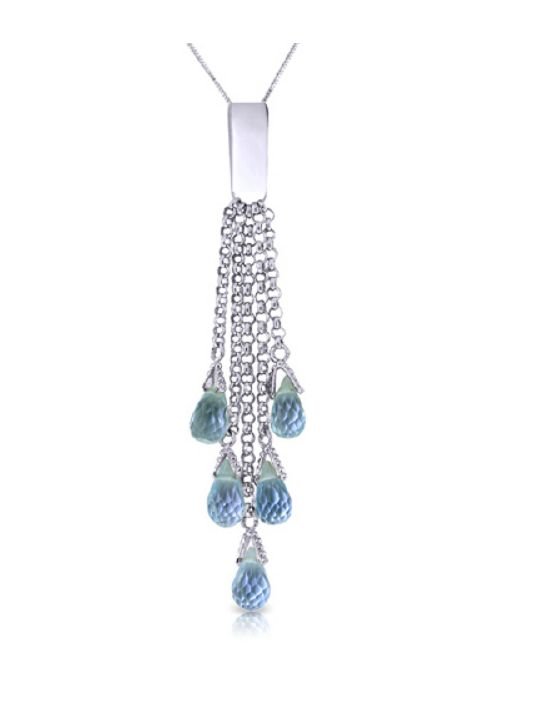 Image 1 of Blue Topaz Briolette Cascade Long Drop 14K White Gold Pendant