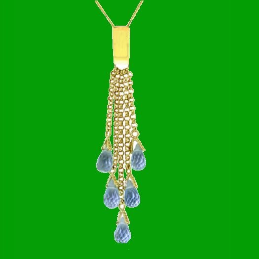 Image 0 of Blue Topaz Briolette Cascade Long Drop 14K Yellow Gold Pendant