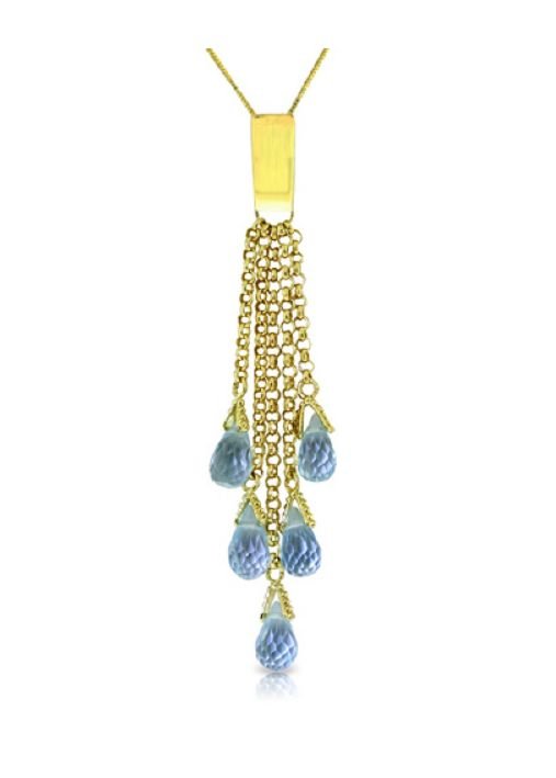 Image 1 of Blue Topaz Briolette Cascade Long Drop 14K Yellow Gold Pendant