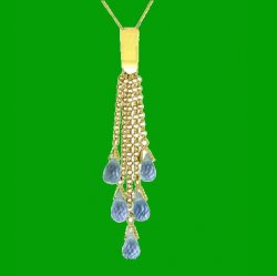 Blue Topaz Briolette Cascade Long Drop 14K Yellow Gold Pendant