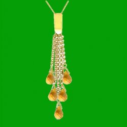 Citrine Briolette Cascade Long Drop 14K Yellow Gold Pendant