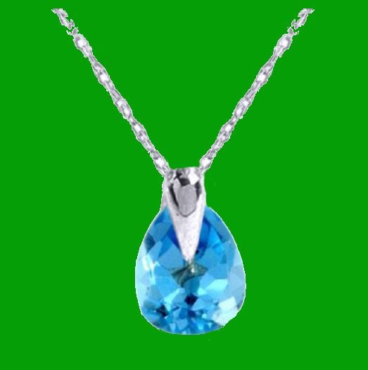 Image 0 of Blue Topaz Pear Cut Simple Ladies 14K White Gold Pendant