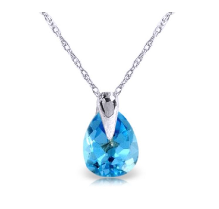 Image 1 of Blue Topaz Pear Cut Simple Ladies 14K White Gold Pendant