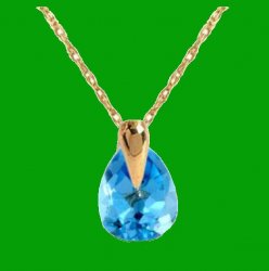 Blue Topaz Pear Cut Simple Ladies 14K Yellow Gold Pendant