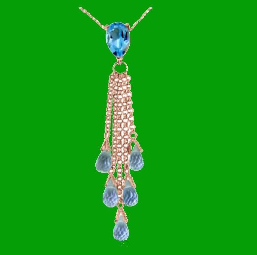 Image 0 of Blue Topaz Pear Briolette Cascade Long Drop 14K Rose Gold Pendant
