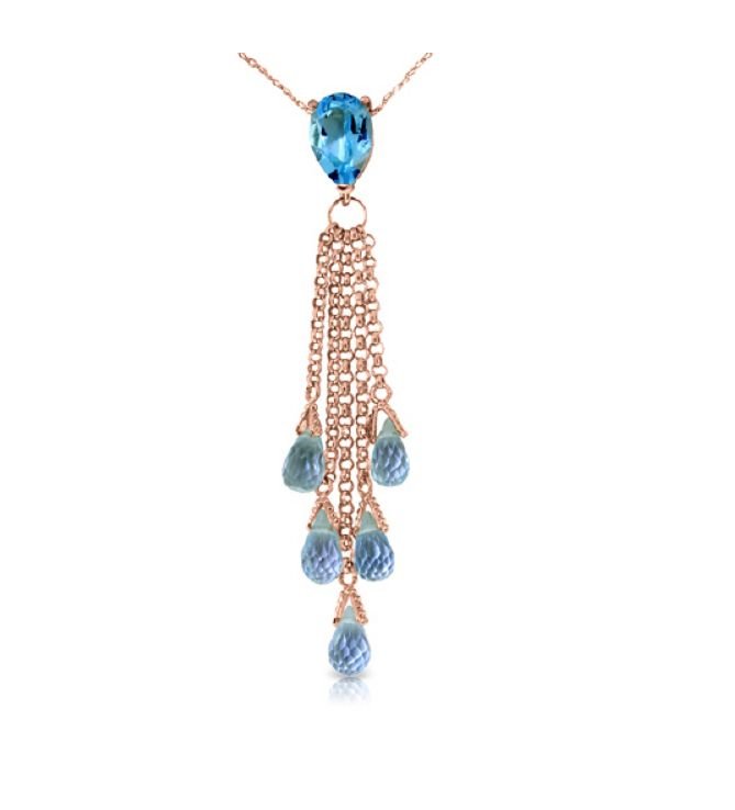 Image 1 of Blue Topaz Pear Briolette Cascade Long Drop 14K Rose Gold Pendant