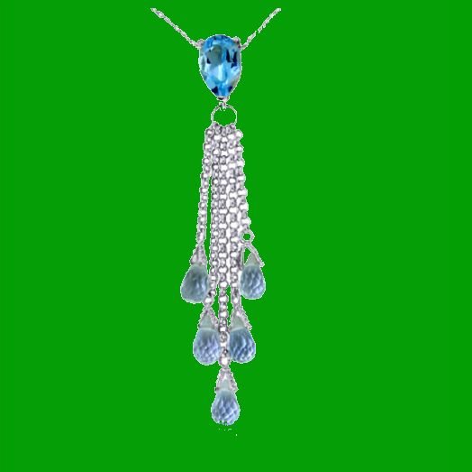Image 0 of Blue Topaz Pear Briolette Cascade Long Drop 14K White Gold Pendant
