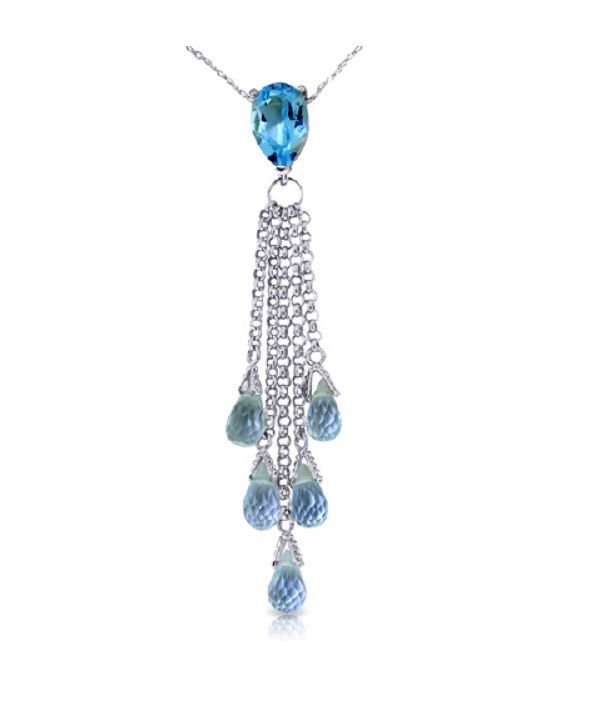 Image 1 of Blue Topaz Pear Briolette Cascade Long Drop 14K White Gold Pendant