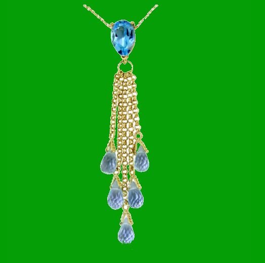 Image 0 of Blue Topaz Pear Briolette Cascade Long Drop 14K Yellow Gold Pendant