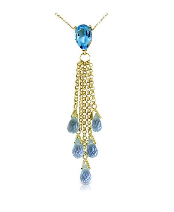 Image 1 of Blue Topaz Pear Briolette Cascade Long Drop 14K Yellow Gold Pendant