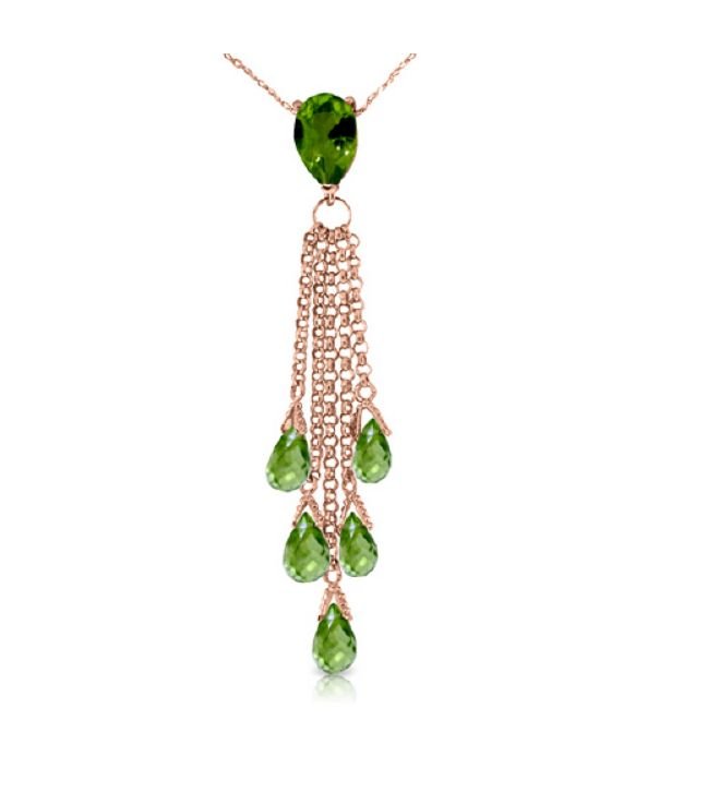 Image 1 of Green Peridot Pear Briolette Cascade Long Drop 14K Rose Gold Pendant