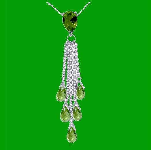 Image 0 of Green Peridot Pear Briolette Cascade Long Drop 14K White Gold Pendant